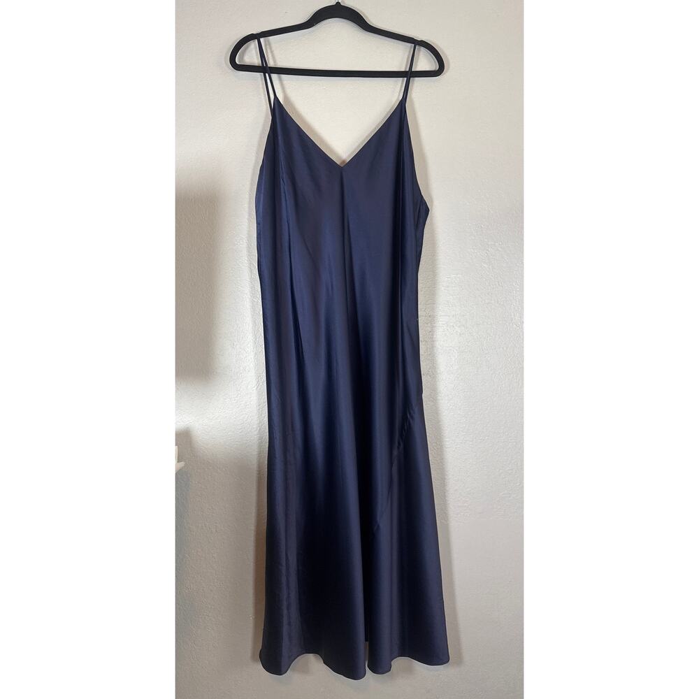 Natori Slip Dress Satin Dark Blue Glamour Scoop Neck Women XL Minimalist Strappy - Picture 2 of 7
